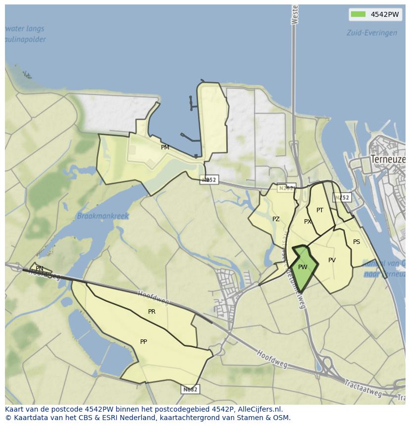 Afbeelding van het postcodegebied 4542 PW op de kaart.