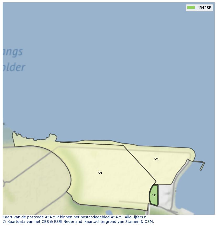 Afbeelding van het postcodegebied 4542 SP op de kaart.