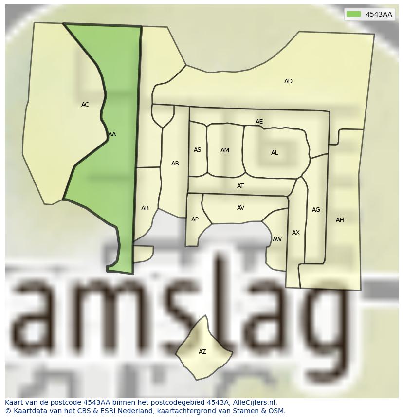 Afbeelding van het postcodegebied 4543 AA op de kaart.