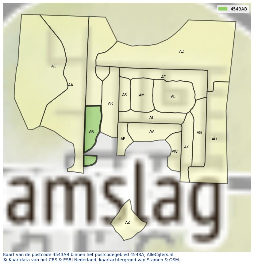 Afbeelding van het postcodegebied 4543 AB op de kaart.