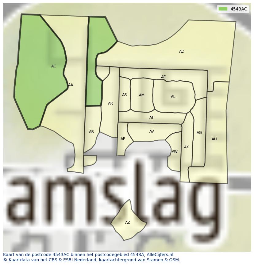 Afbeelding van het postcodegebied 4543 AC op de kaart.