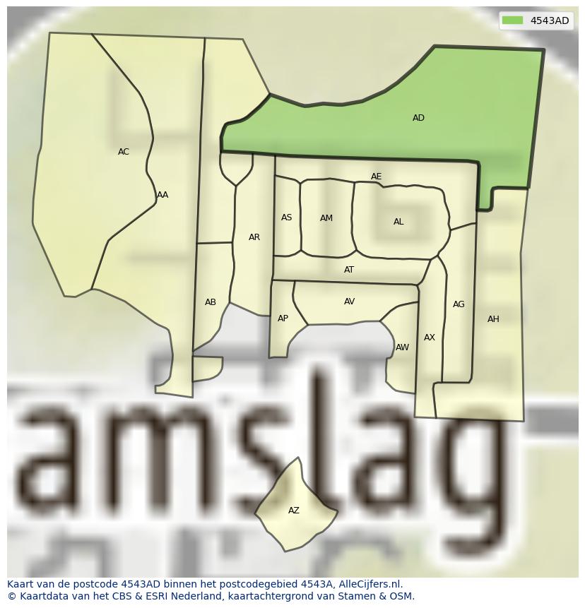 Afbeelding van het postcodegebied 4543 AD op de kaart.
