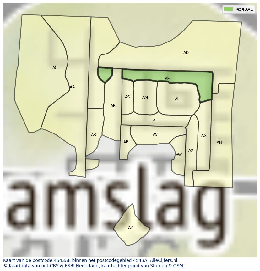 Afbeelding van het postcodegebied 4543 AE op de kaart.