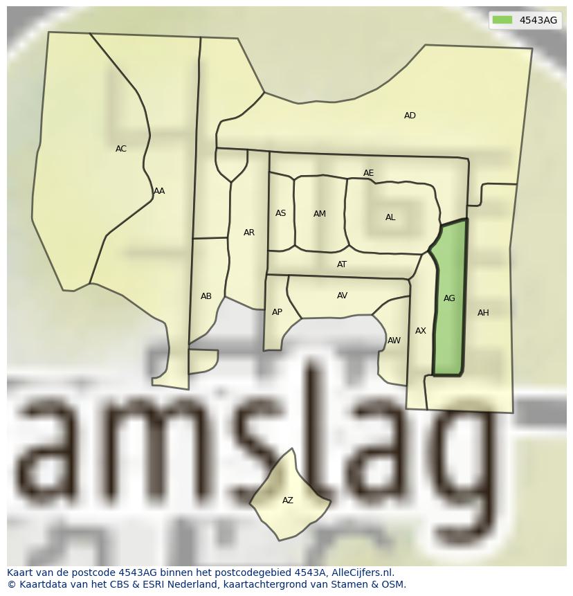 Afbeelding van het postcodegebied 4543 AG op de kaart.