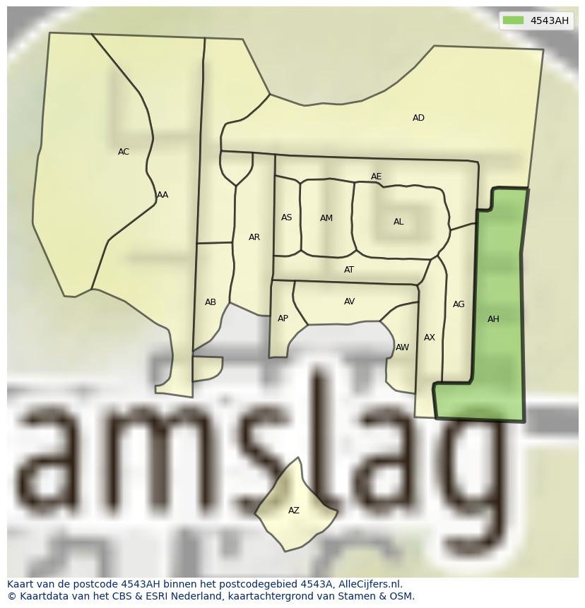 Afbeelding van het postcodegebied 4543 AH op de kaart.