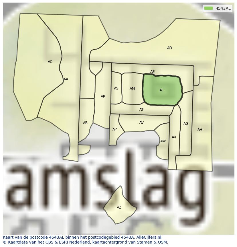 Afbeelding van het postcodegebied 4543 AL op de kaart.