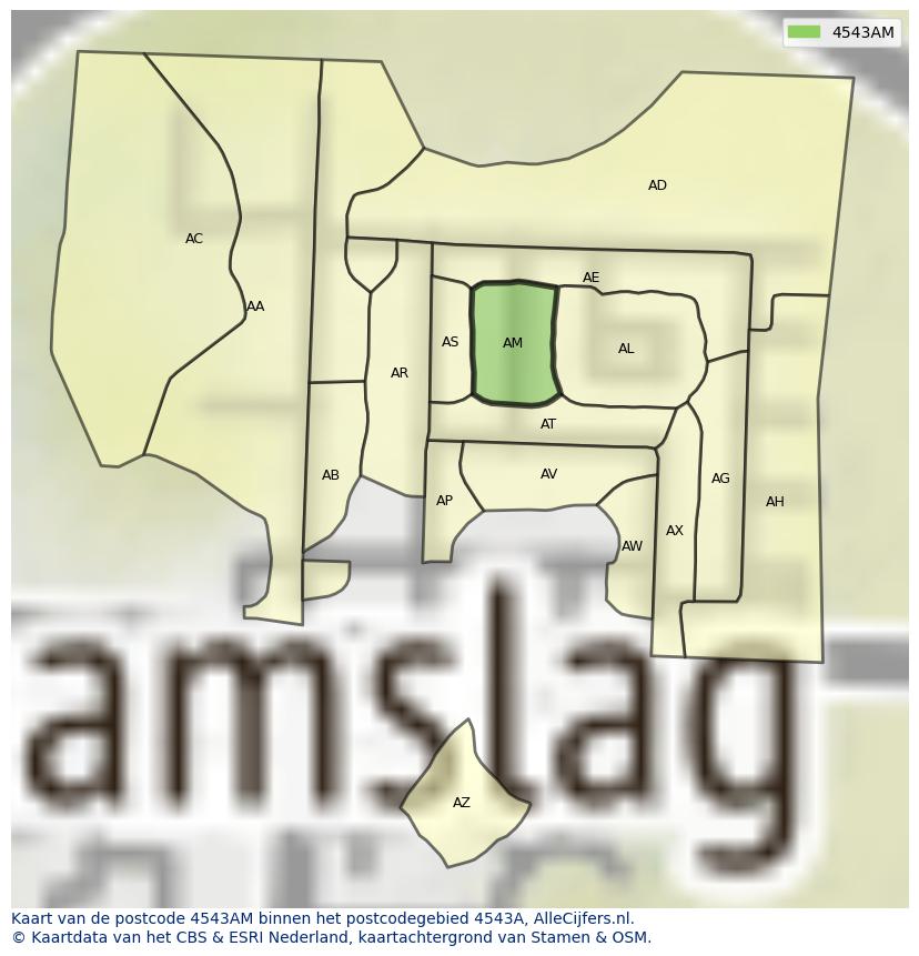 Afbeelding van het postcodegebied 4543 AM op de kaart.