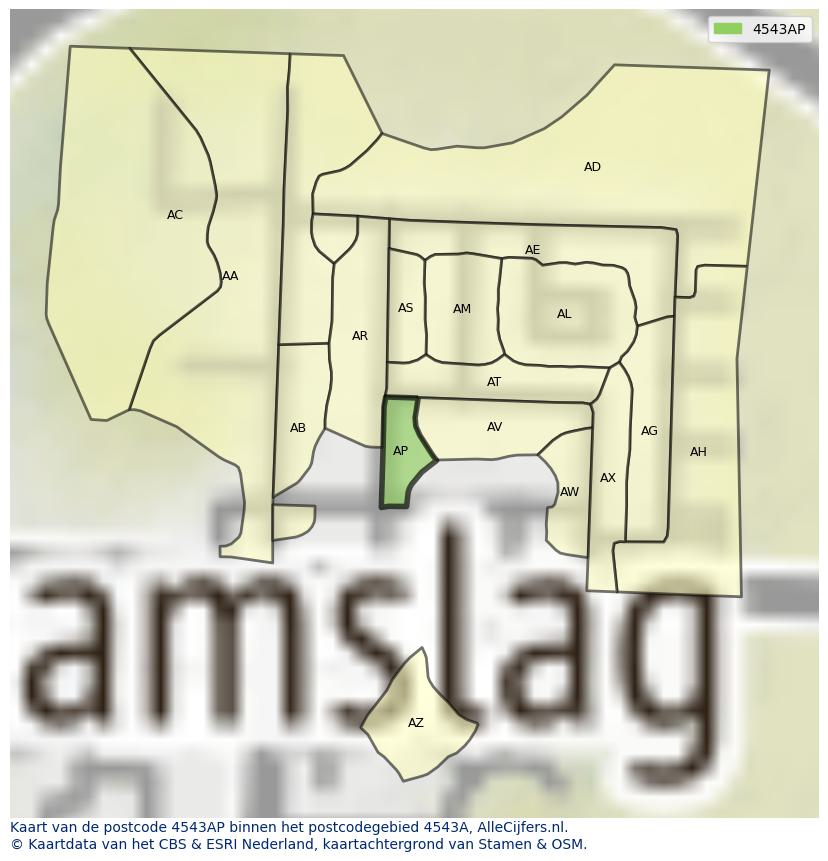 Afbeelding van het postcodegebied 4543 AP op de kaart.