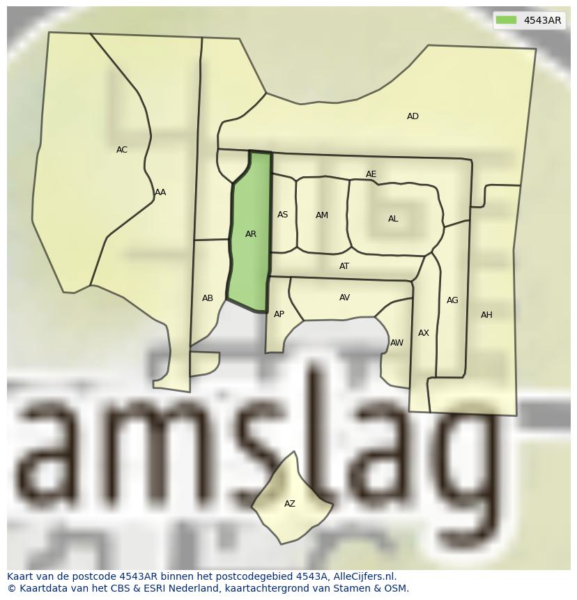 Afbeelding van het postcodegebied 4543 AR op de kaart.