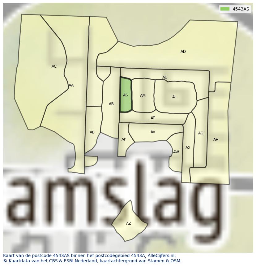Afbeelding van het postcodegebied 4543 AS op de kaart.