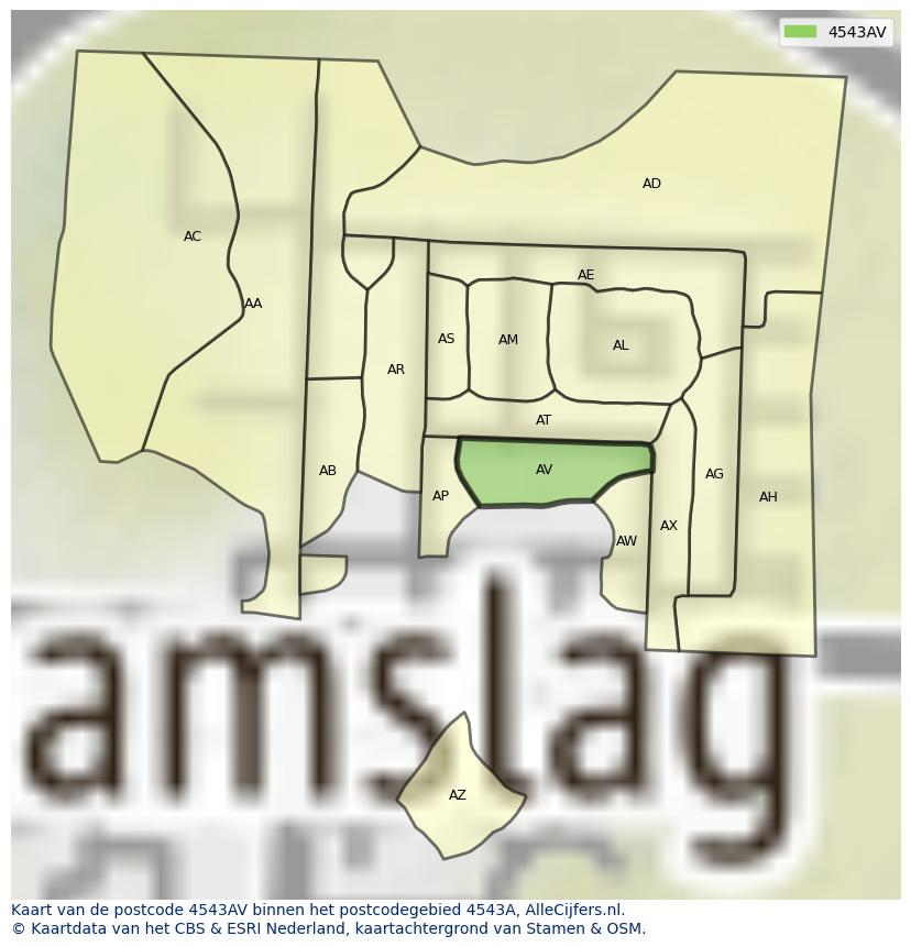 Afbeelding van het postcodegebied 4543 AV op de kaart.