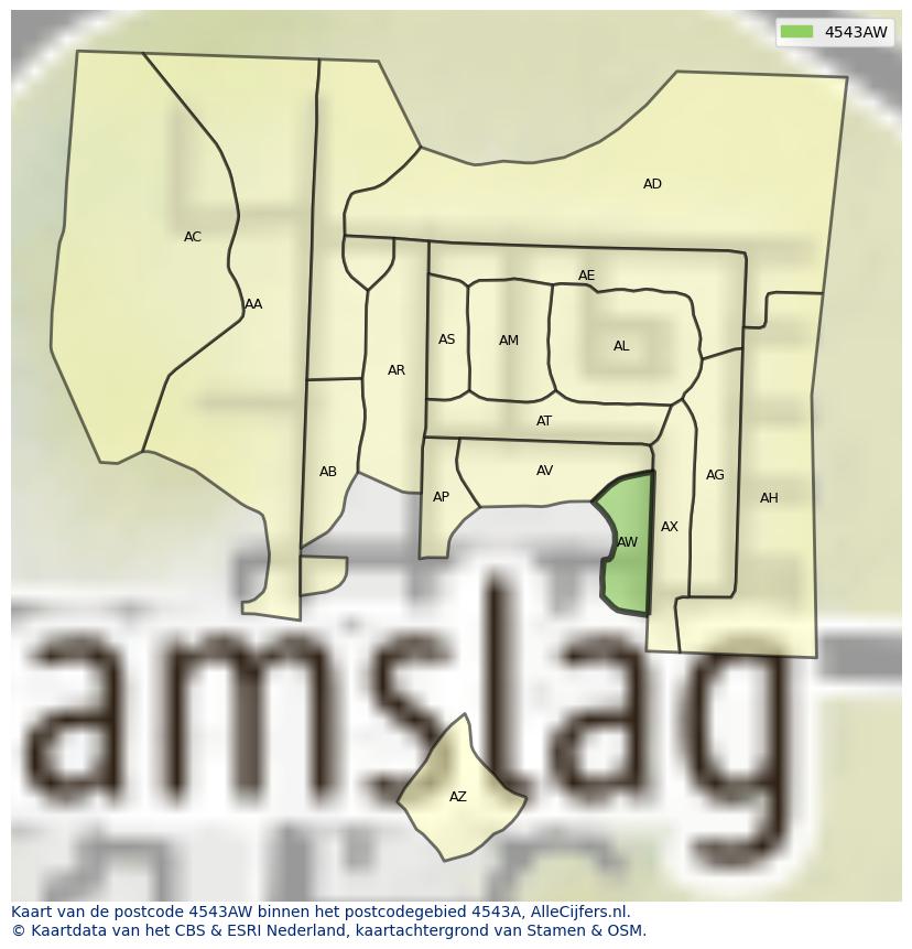Afbeelding van het postcodegebied 4543 AW op de kaart.