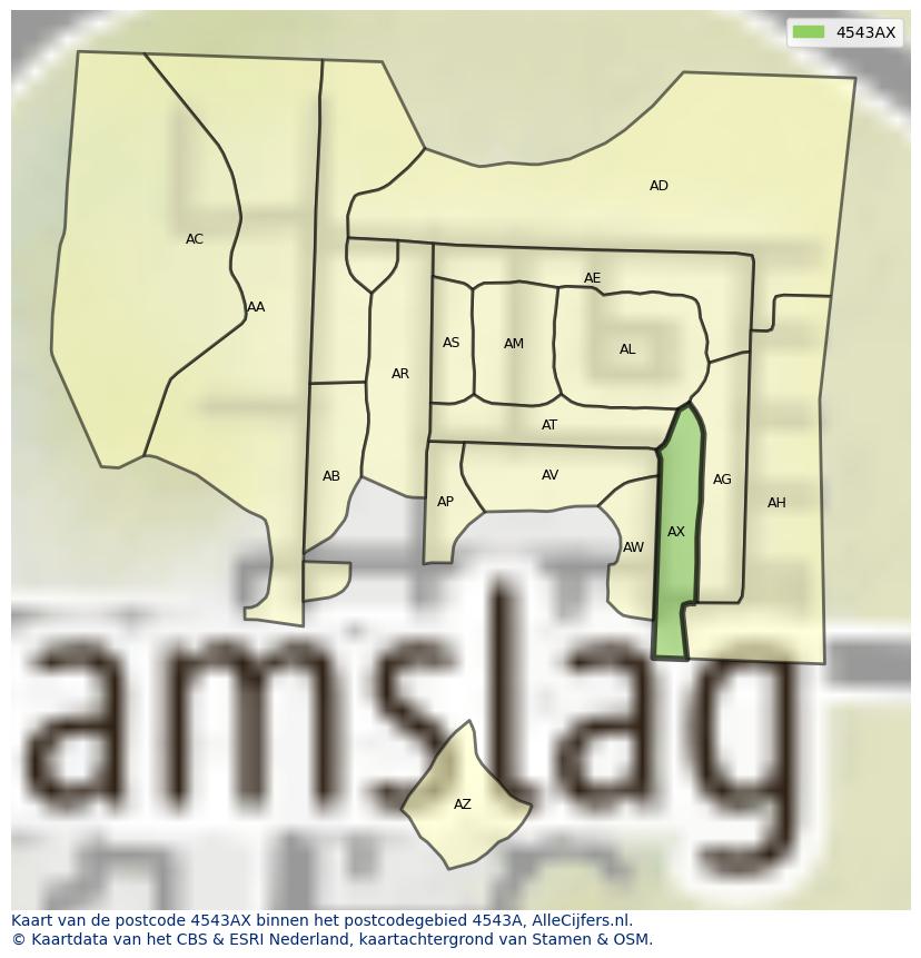 Afbeelding van het postcodegebied 4543 AX op de kaart.