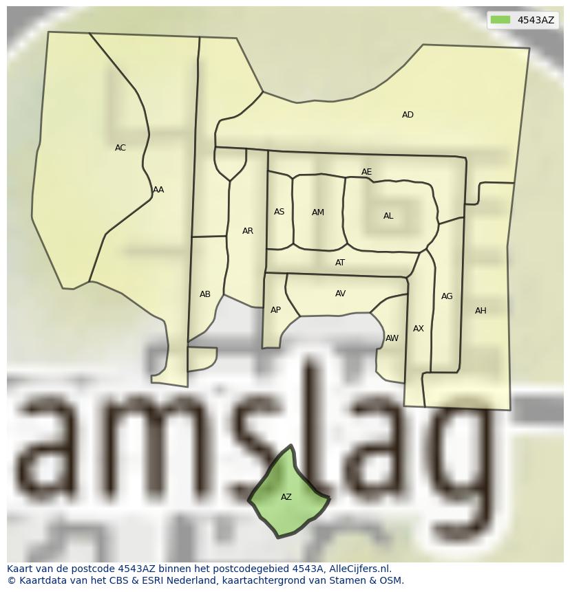 Afbeelding van het postcodegebied 4543 AZ op de kaart.