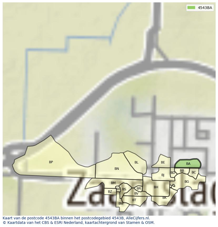 Afbeelding van het postcodegebied 4543 BA op de kaart.