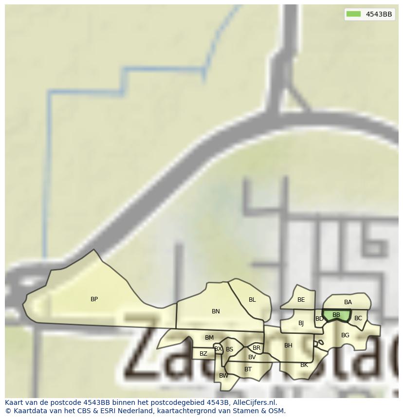 Afbeelding van het postcodegebied 4543 BB op de kaart.