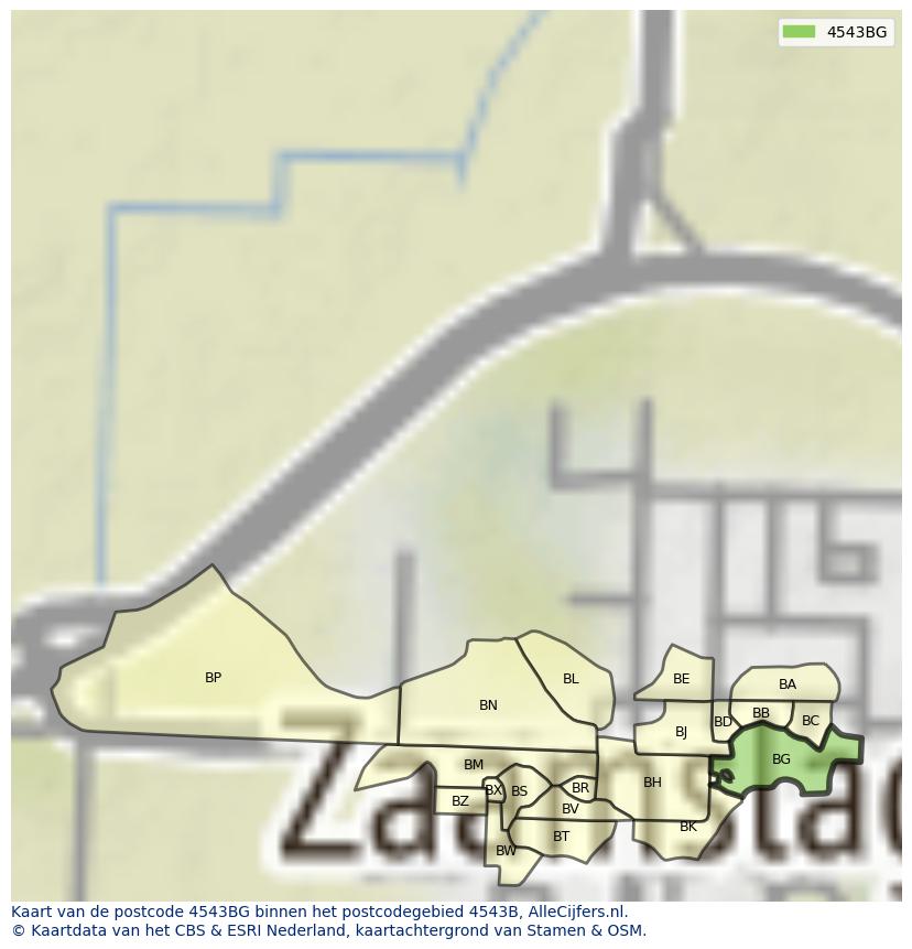 Afbeelding van het postcodegebied 4543 BG op de kaart.