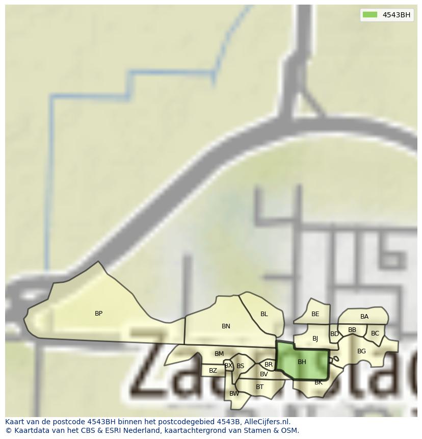 Afbeelding van het postcodegebied 4543 BH op de kaart.