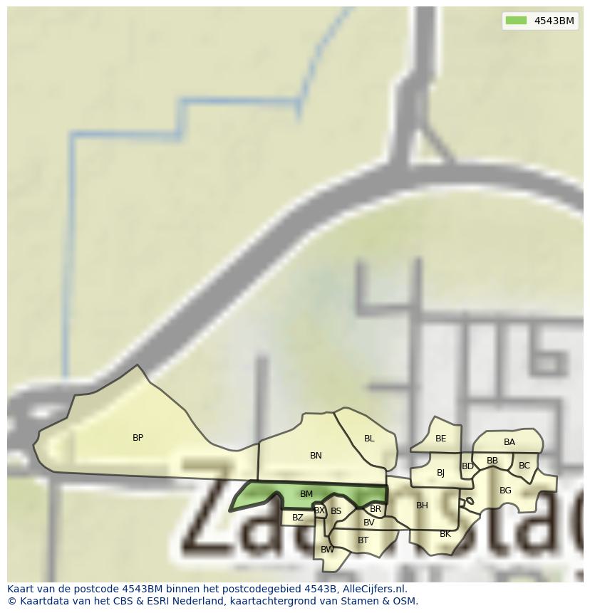 Afbeelding van het postcodegebied 4543 BM op de kaart.