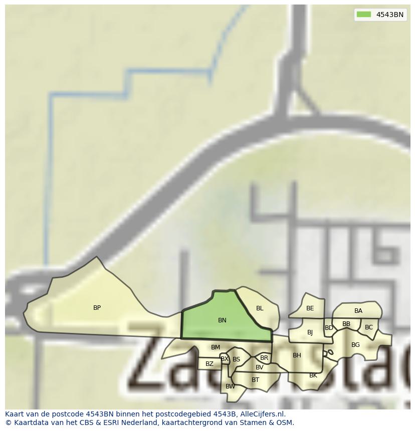 Afbeelding van het postcodegebied 4543 BN op de kaart.
