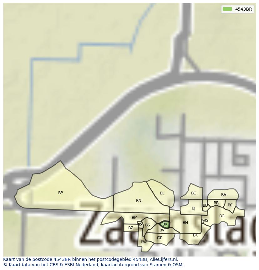 Afbeelding van het postcodegebied 4543 BR op de kaart.