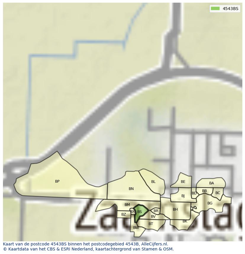 Afbeelding van het postcodegebied 4543 BS op de kaart.