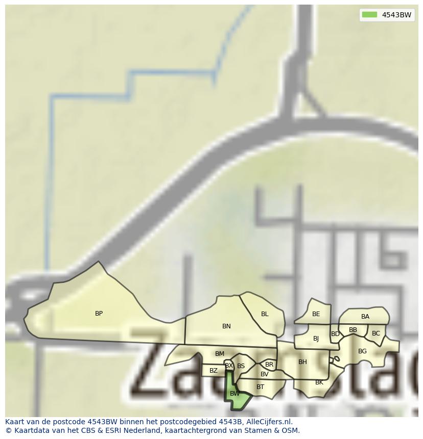 Afbeelding van het postcodegebied 4543 BW op de kaart.