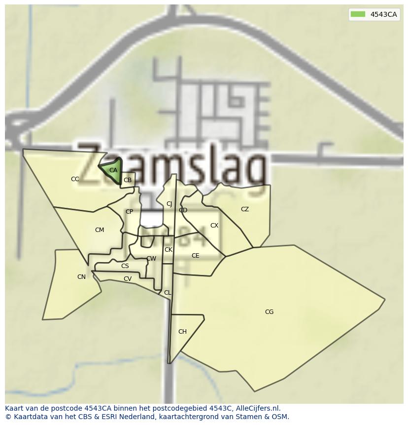 Afbeelding van het postcodegebied 4543 CA op de kaart.