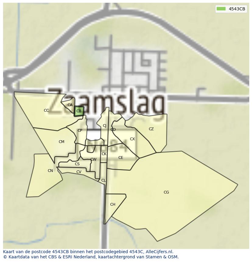 Afbeelding van het postcodegebied 4543 CB op de kaart.