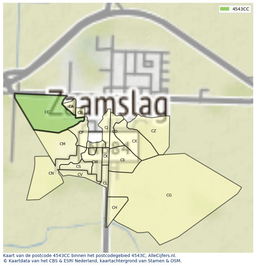 Afbeelding van het postcodegebied 4543 CC op de kaart.