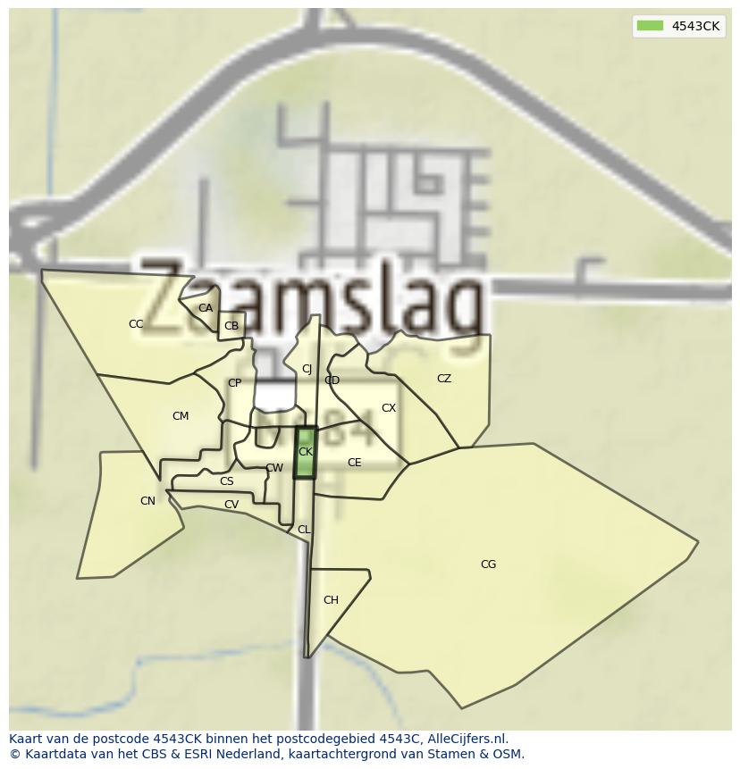Afbeelding van het postcodegebied 4543 CK op de kaart.