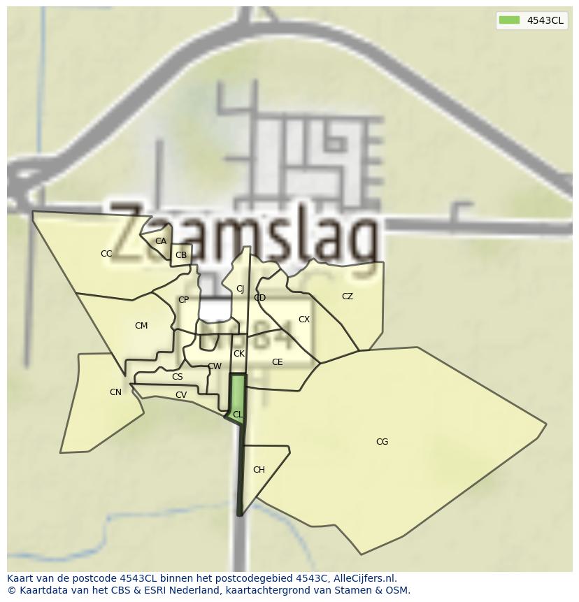 Afbeelding van het postcodegebied 4543 CL op de kaart.