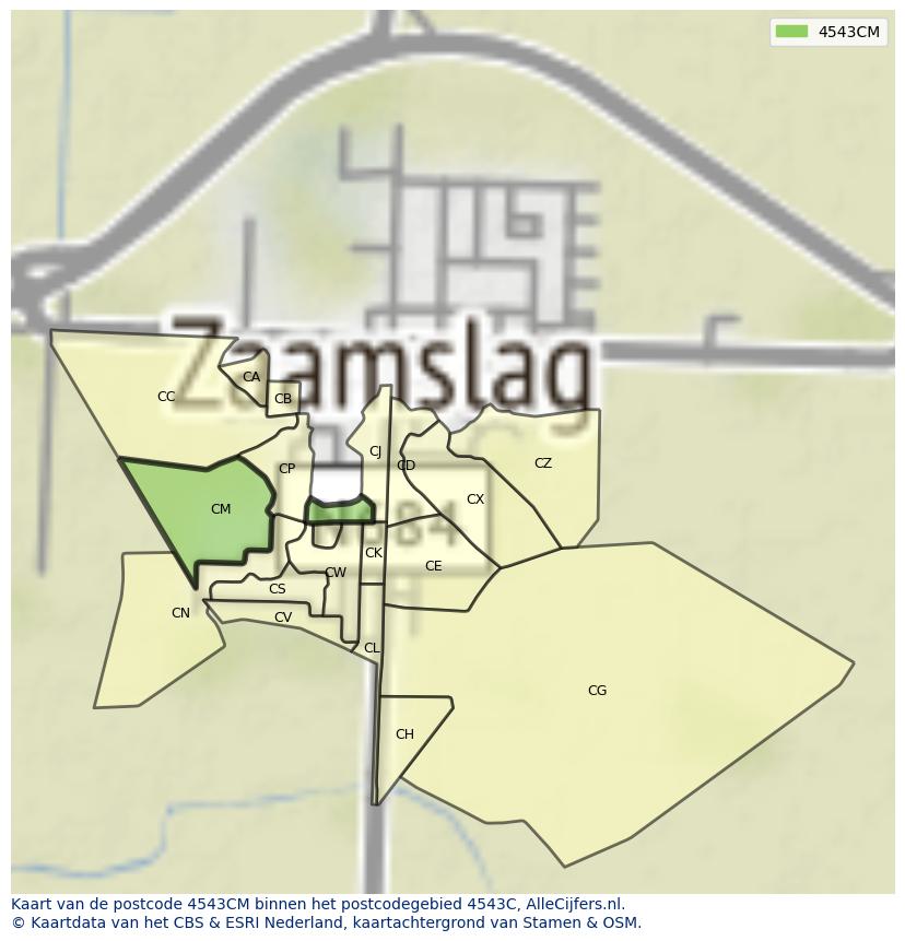 Afbeelding van het postcodegebied 4543 CM op de kaart.