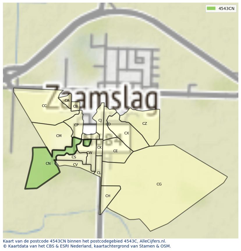 Afbeelding van het postcodegebied 4543 CN op de kaart.