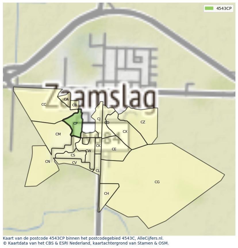 Afbeelding van het postcodegebied 4543 CP op de kaart.