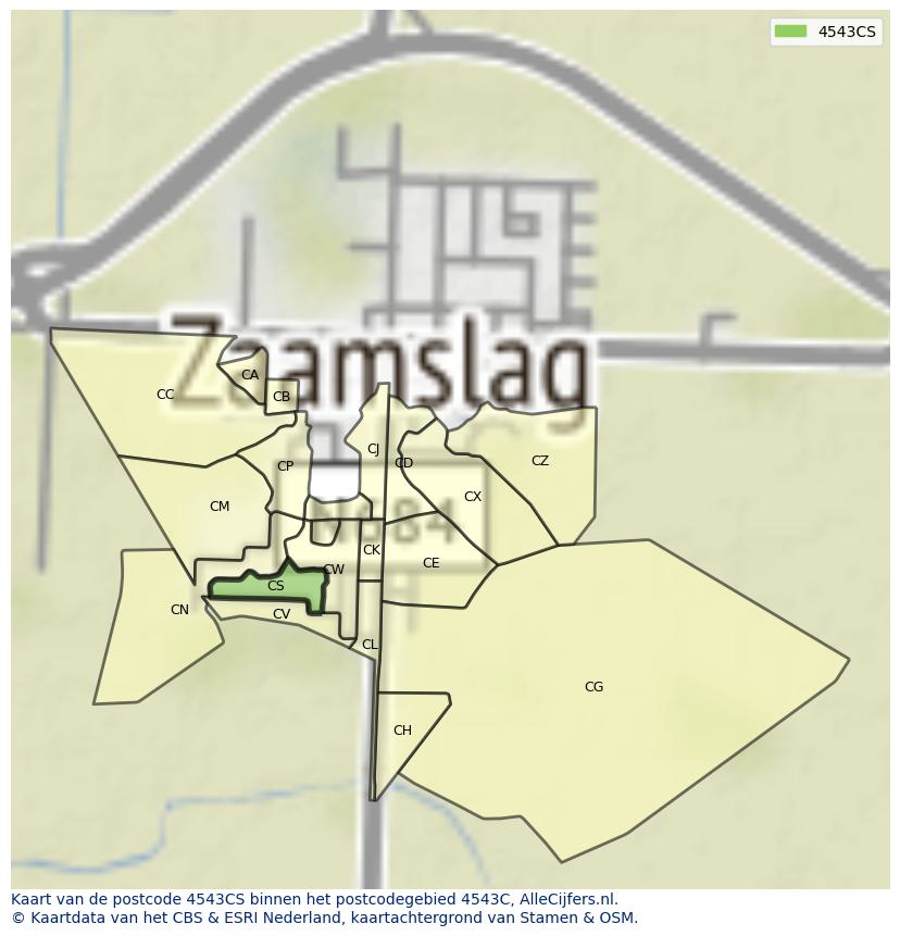 Afbeelding van het postcodegebied 4543 CS op de kaart.