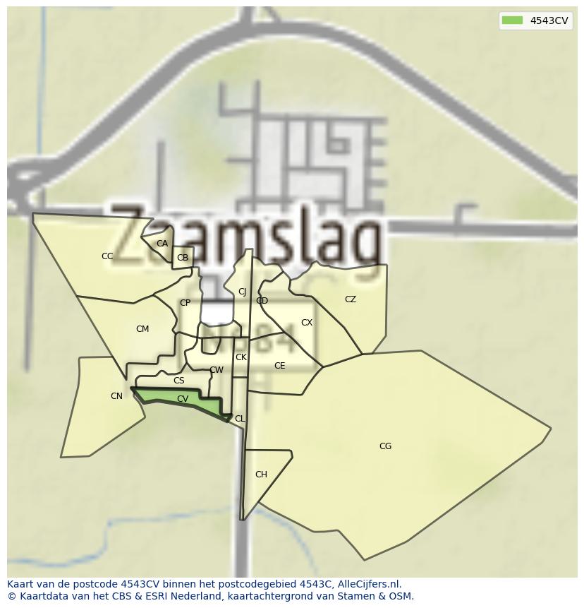 Afbeelding van het postcodegebied 4543 CV op de kaart.
