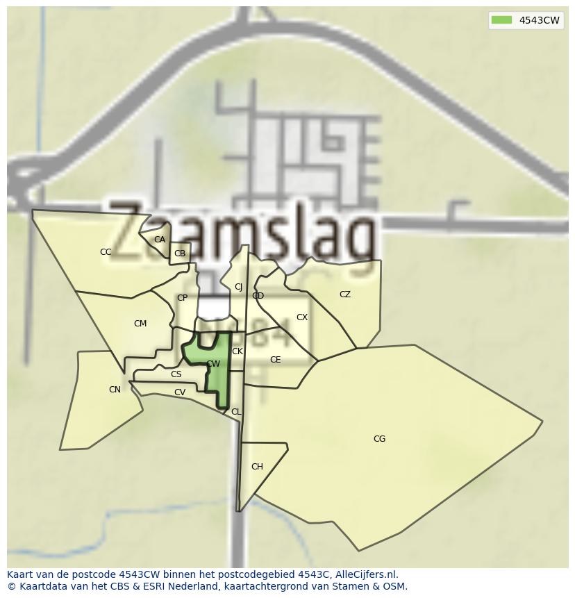 Afbeelding van het postcodegebied 4543 CW op de kaart.