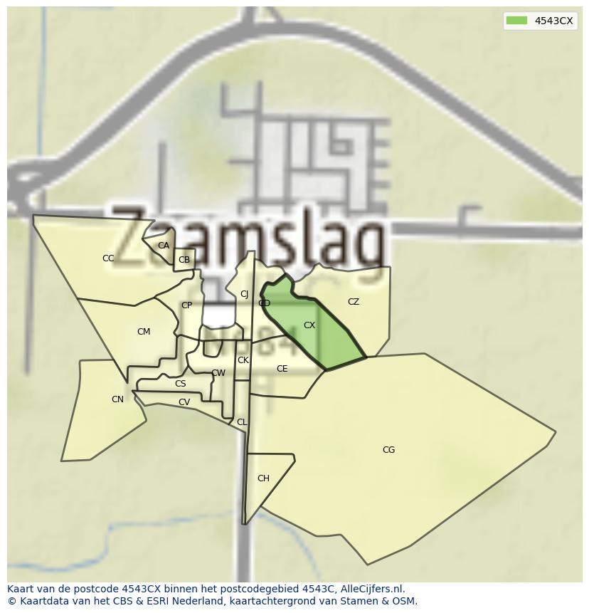 Afbeelding van het postcodegebied 4543 CX op de kaart.