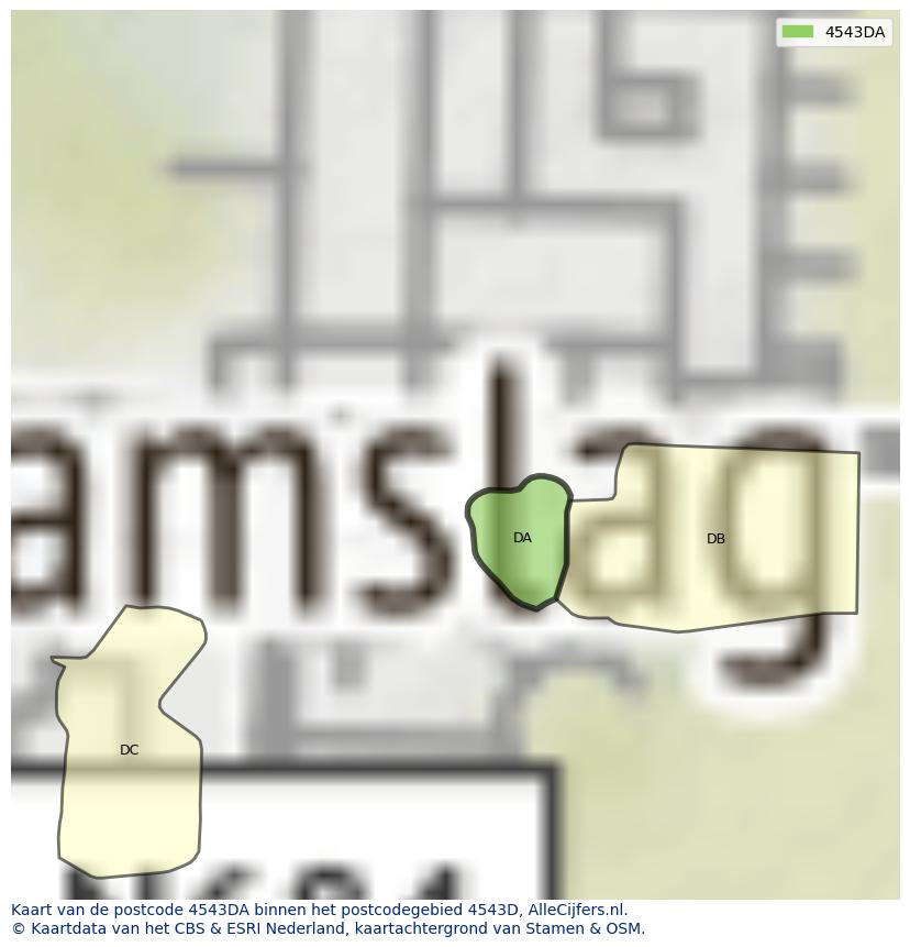 Afbeelding van het postcodegebied 4543 DA op de kaart.