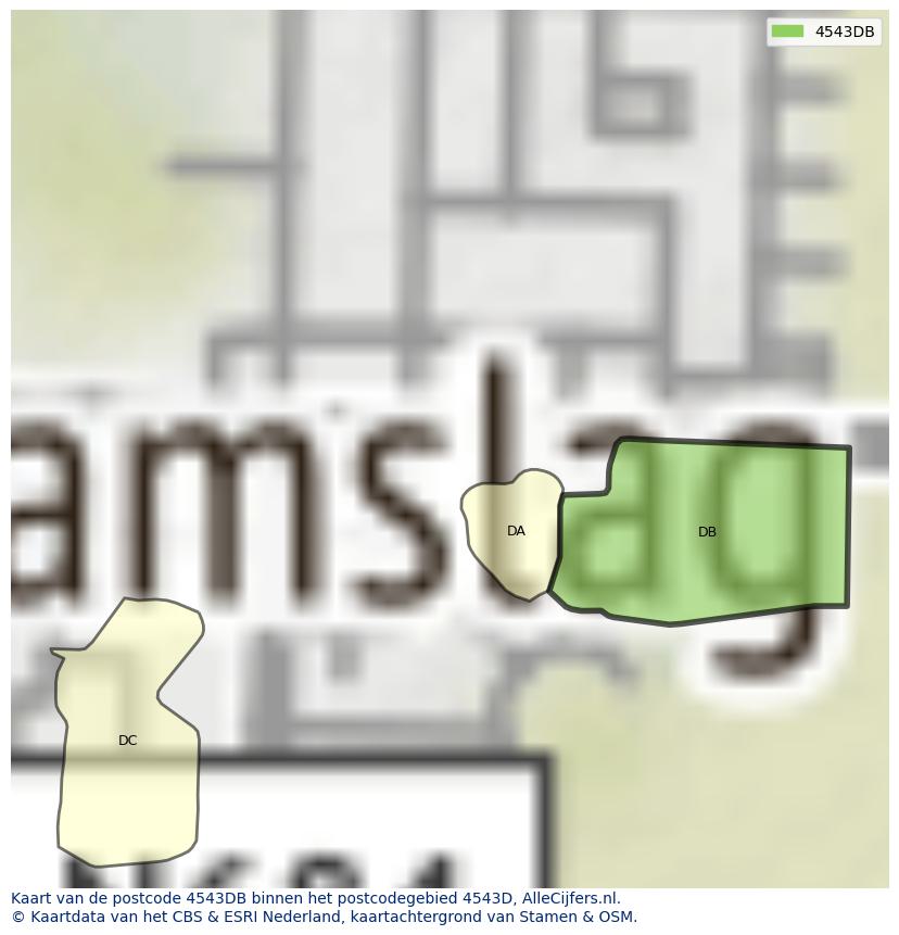 Afbeelding van het postcodegebied 4543 DB op de kaart.