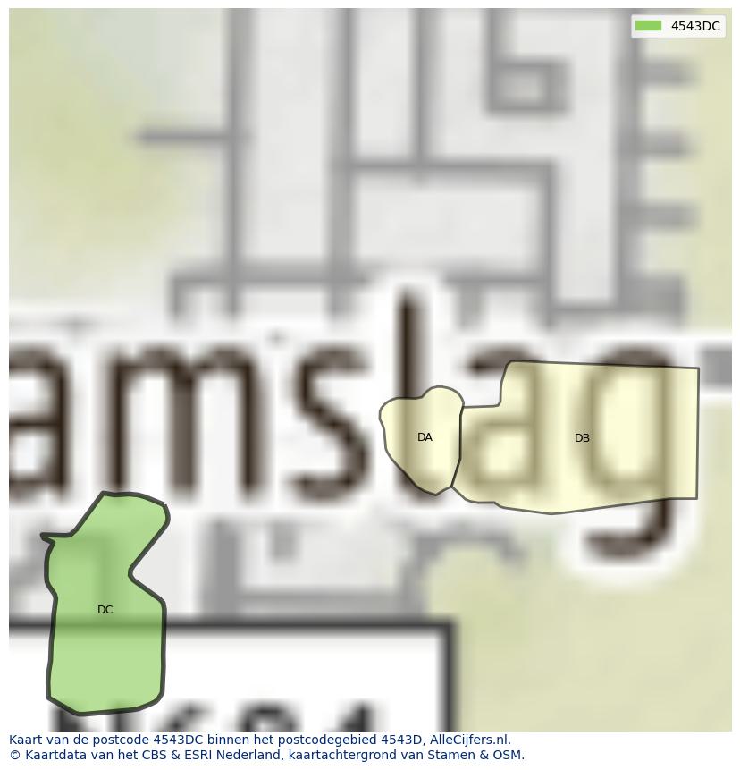 Afbeelding van het postcodegebied 4543 DC op de kaart.
