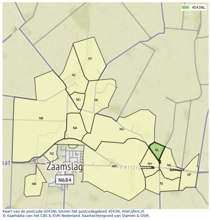 Afbeelding van het postcodegebied 4543 NL op de kaart.