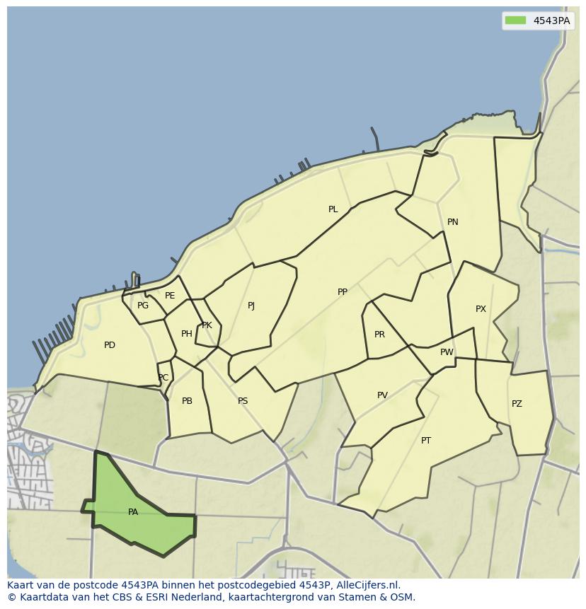 Afbeelding van het postcodegebied 4543 PA op de kaart.