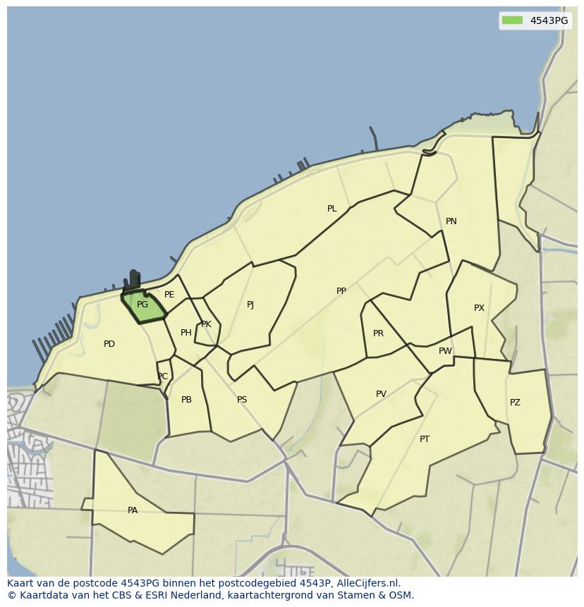 Afbeelding van het postcodegebied 4543 PG op de kaart.