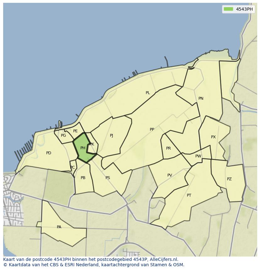 Afbeelding van het postcodegebied 4543 PH op de kaart.