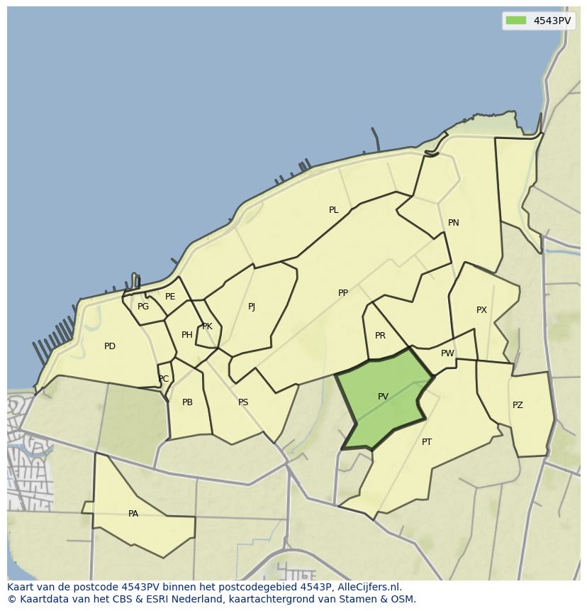 Afbeelding van het postcodegebied 4543 PV op de kaart.