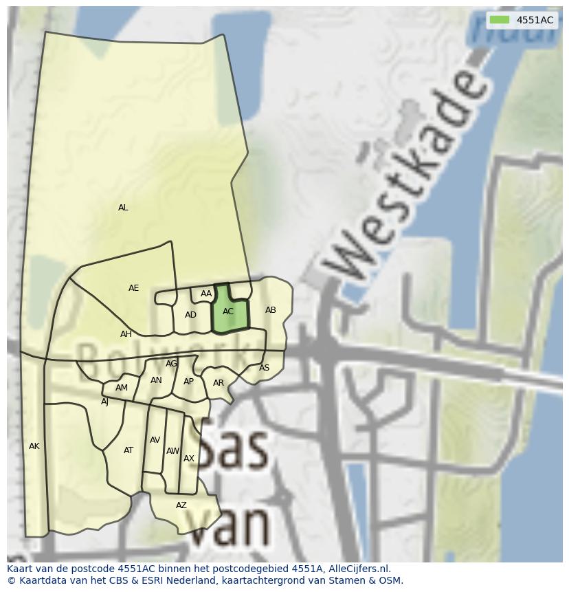 Afbeelding van het postcodegebied 4551 AC op de kaart.