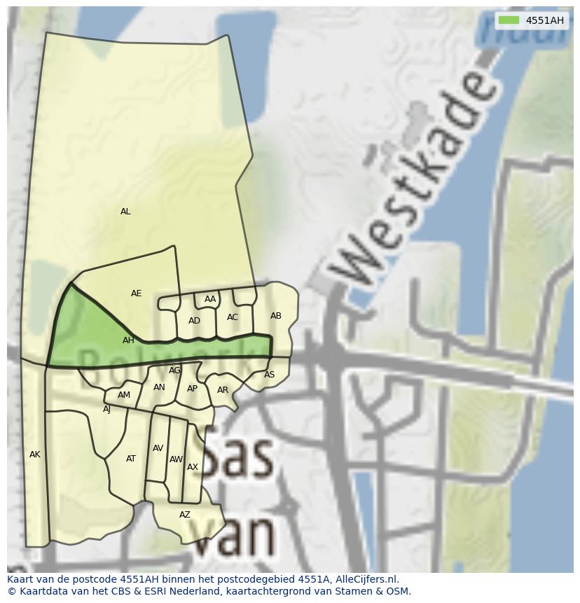 Afbeelding van het postcodegebied 4551 AH op de kaart.