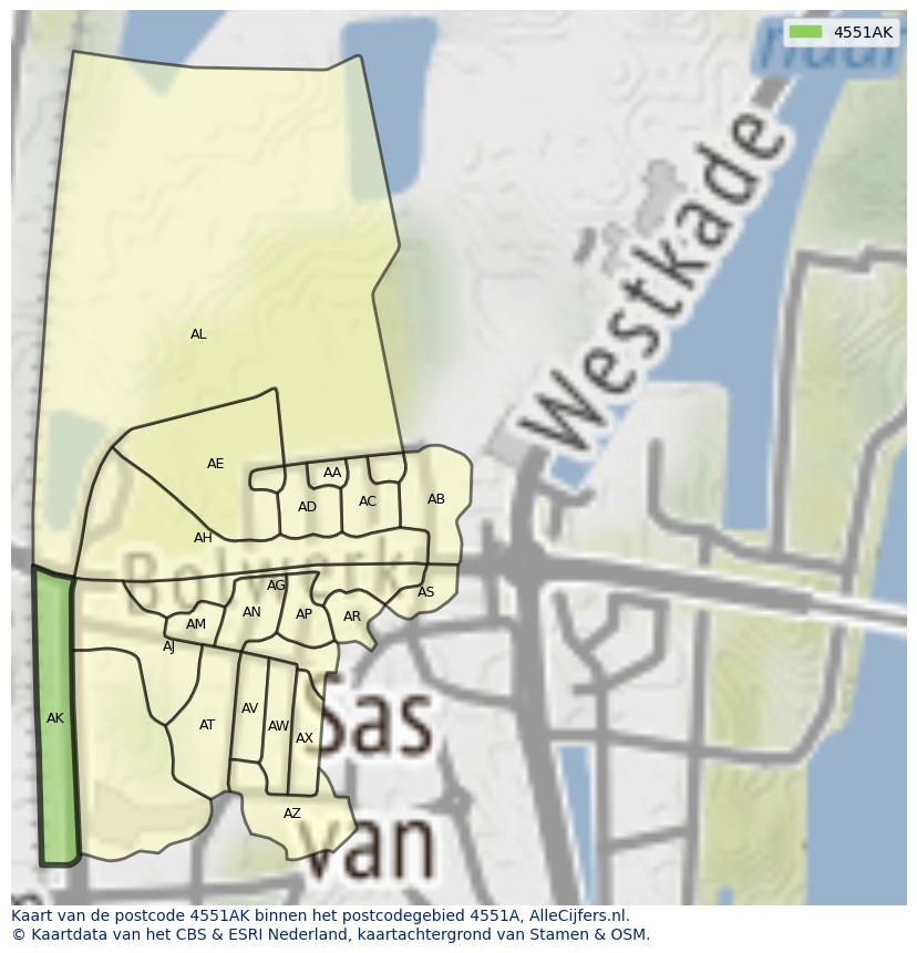 Afbeelding van het postcodegebied 4551 AK op de kaart.